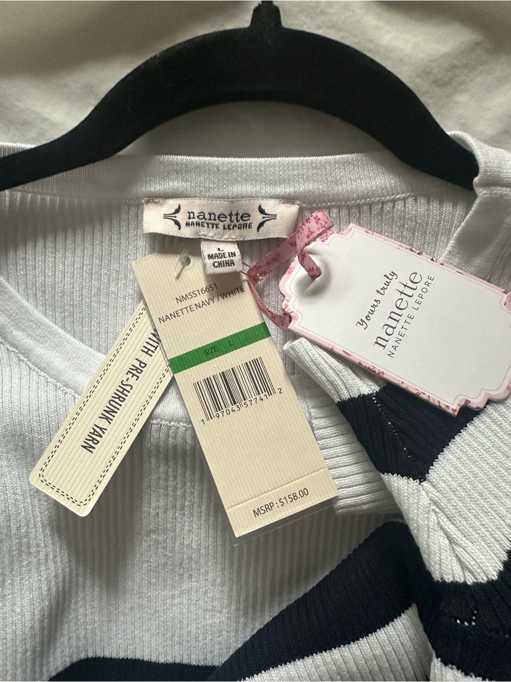 NWT Nanette Lepore Navy and White Striped Knit Dress Size L - Picture 3 of 3